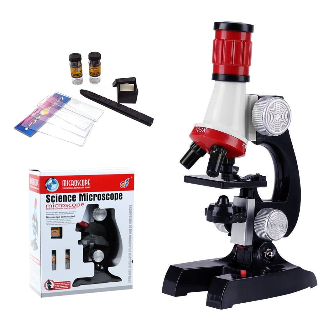 FUNRUI Kids Microscope, 1200x, 400x, 100x Magnification Children Science Microscope Kit LED Lights Includes Accessory Toy Set Beginners Early Education