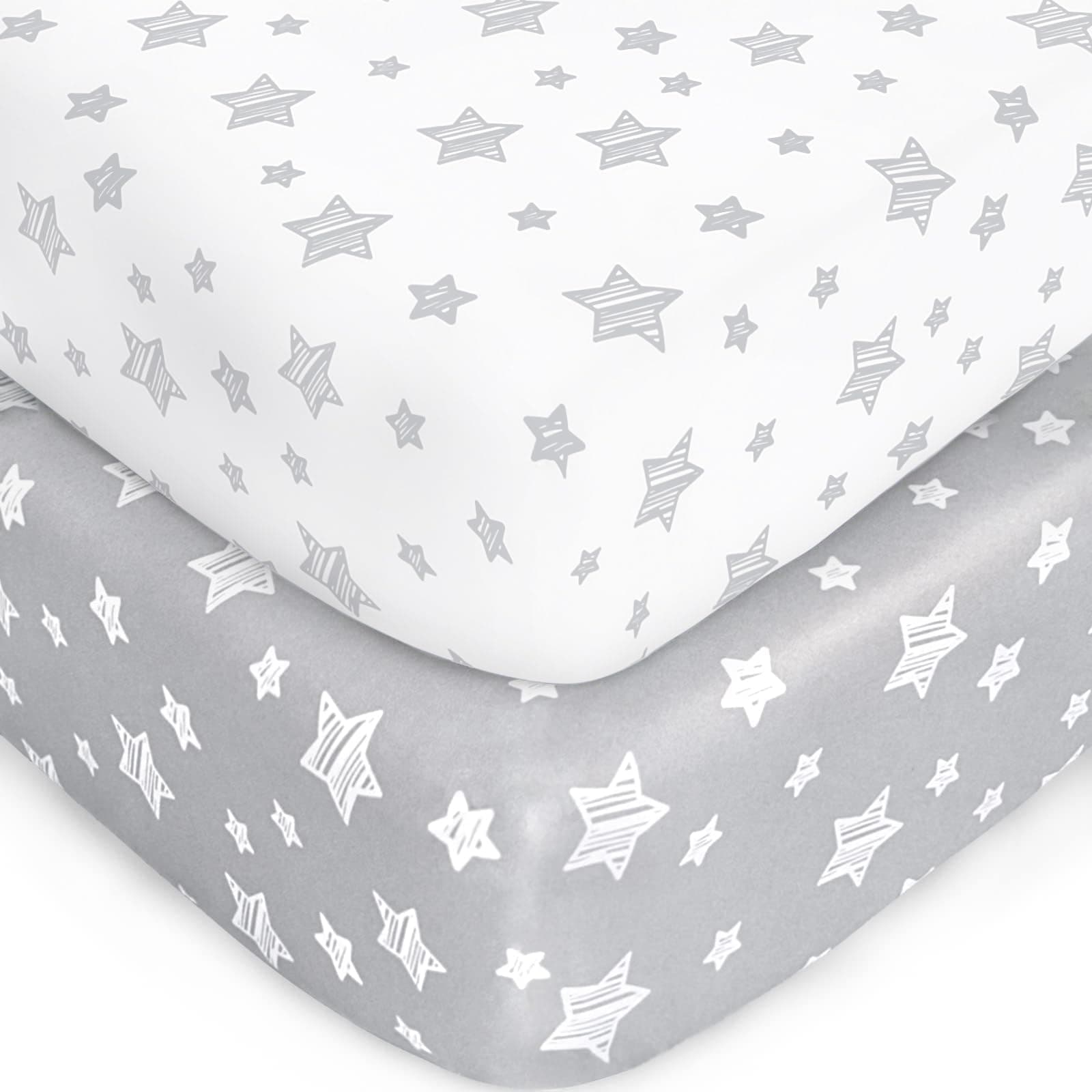 Crib Sheets for Boys or Girls 2 Pack, Fitted Crib Sheet for Standard Size Crib and Toddler Mattresses, Soft and Breathable Material, Grey & White