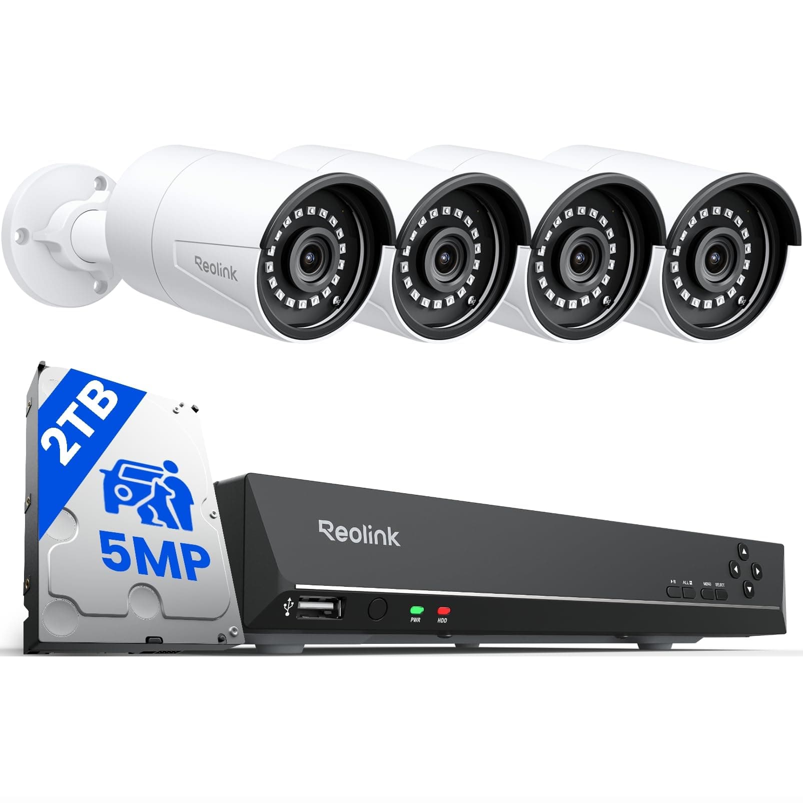 4K 8CH NVR CCTV Camera System, 4X 5MP Security Camera Outdoor with Person Vehicle Detection, 2TB HDD for 24/7 Recording, UHD PoE IP Cameras Night Vision Audio Email App Alerts, RLK8-410B4-5MP