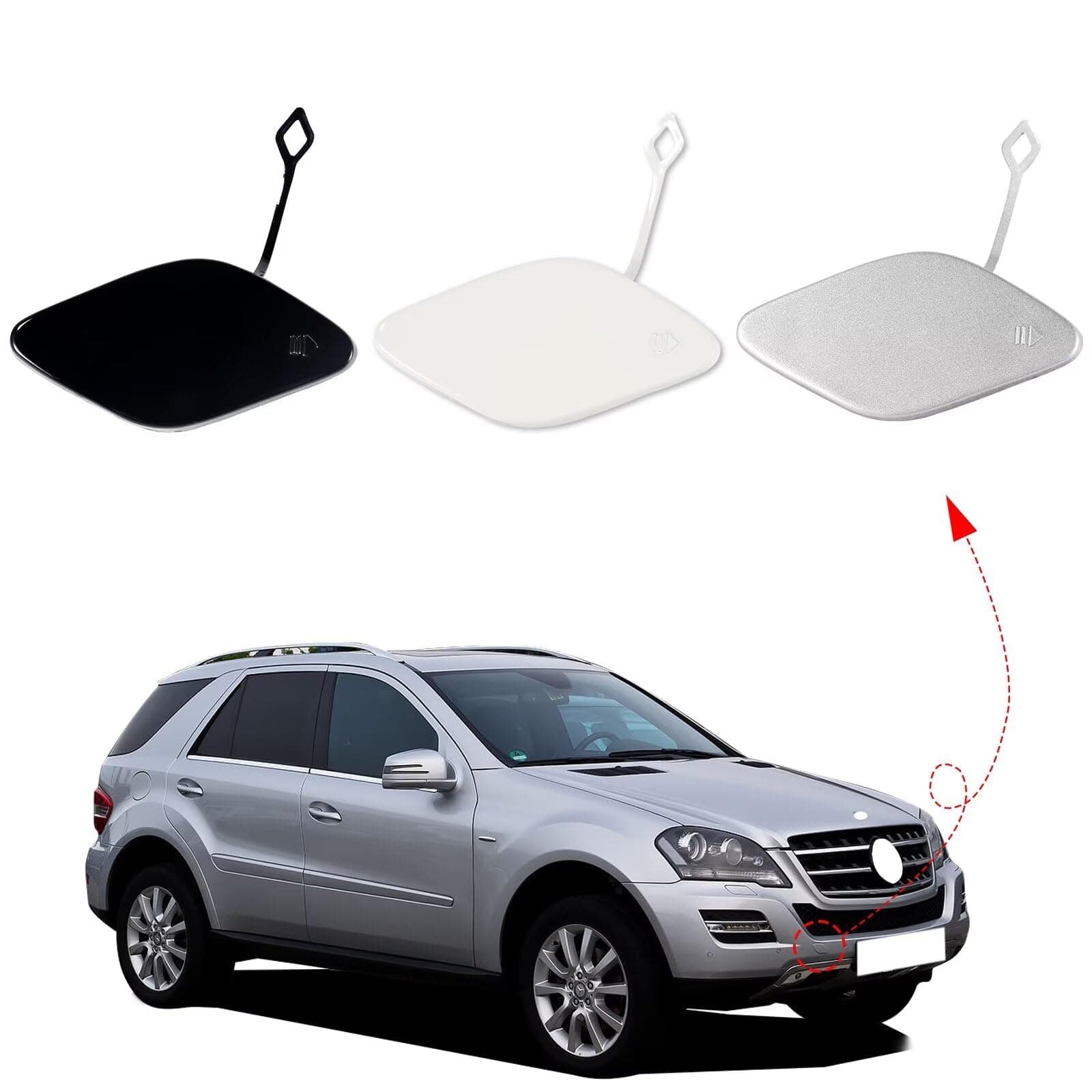 Car Front Bumper Tow Hook Cover Cap Towing Eye Fit for Mercedes Benz ML X164 FL for ML280 ML320 ML550 63AMG 2008 2009 2010 2011 Trailer Cover 1648853423 (White)