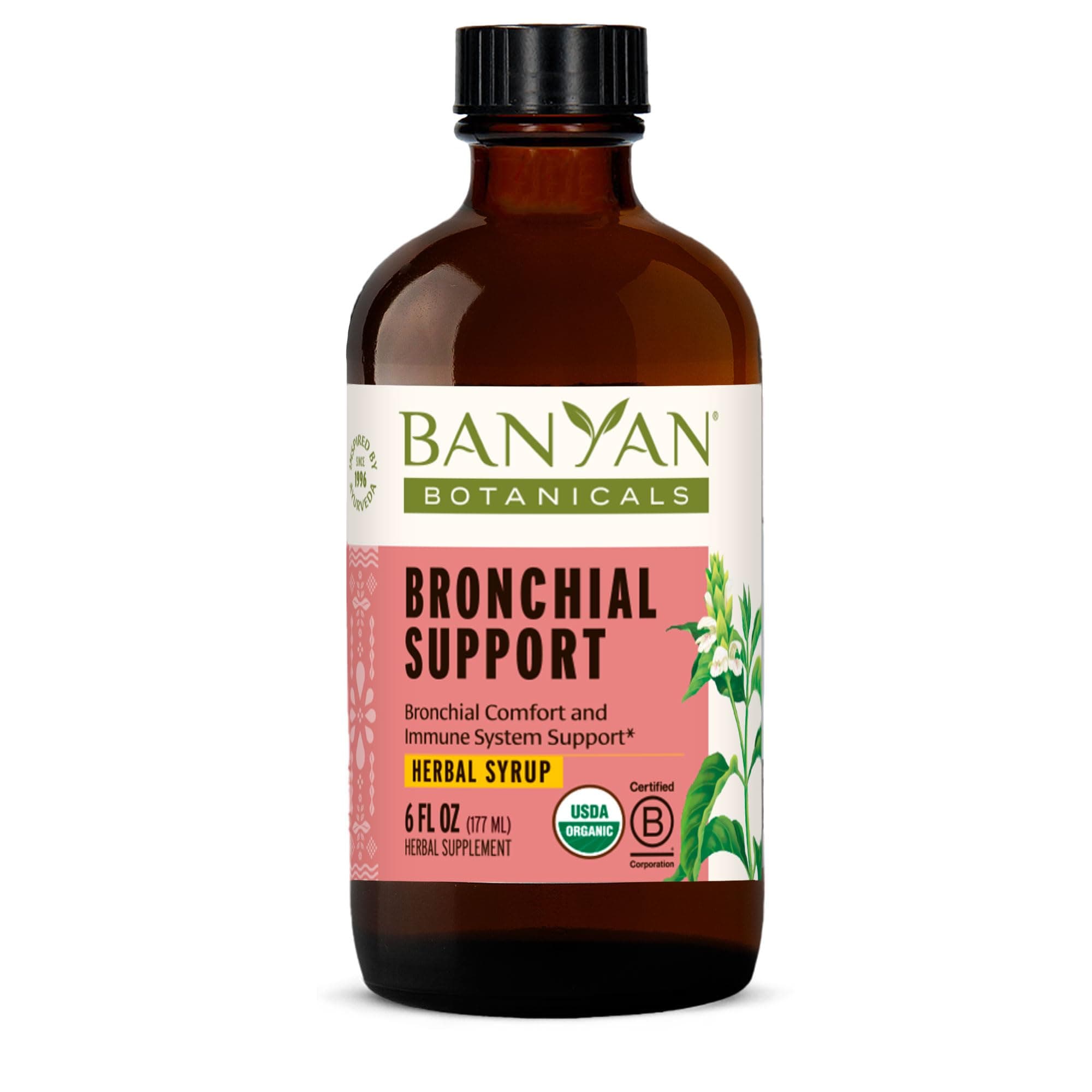 Organic Bronchial Support Syrup – Kid-Friendly Chest & Lung Support – Soothing Herbal Cough & Throat Syrup with Tulsi, Licorice & Ginger – Alcohol-Free & Non-GMO – 6oz*