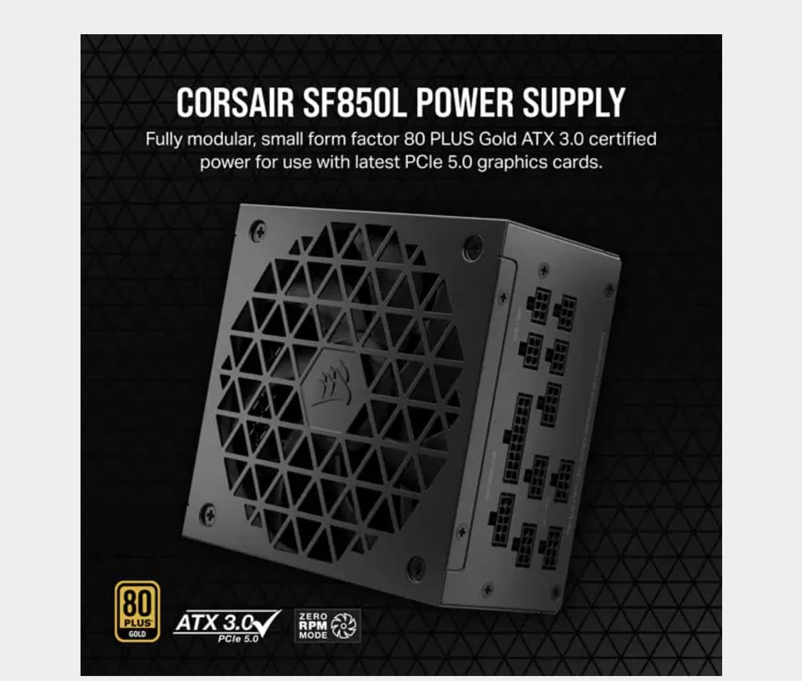 SF850L Fully Modular Low-Noise SFX Power Supply - ATX 3.0 & PCIe 5.0 Compliant - Quiet 120mm PWM Fan - 80 PLUS Gold Efficiency - Zero RPM Mode - 105°C-Rated Capacitors - Black
