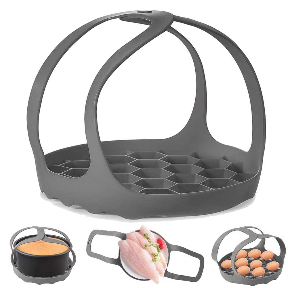 Pressure Cooker Sling,Silicone Bakeware Sling for 6 Qt/8 Qt Instant Pot, Ninja Foodi and Multi-function Cooker Anti-scalding Bakeware Lifter Steamer Rack,BPA-Free Silicone Egg Steamer Rack(Gray)