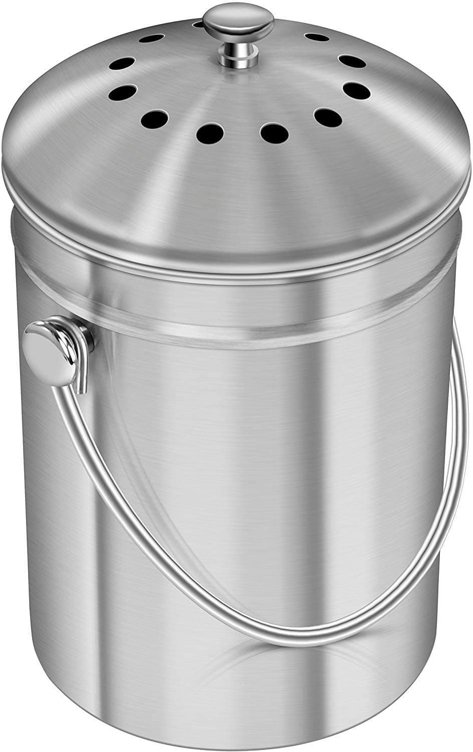 KICHLY Stainless Steel Compost Bin, Caddy bin for Kitchen Countertop - Includes 1 Spare Charcoal Filter - 5 Litre Compost Caddy bin with Lid