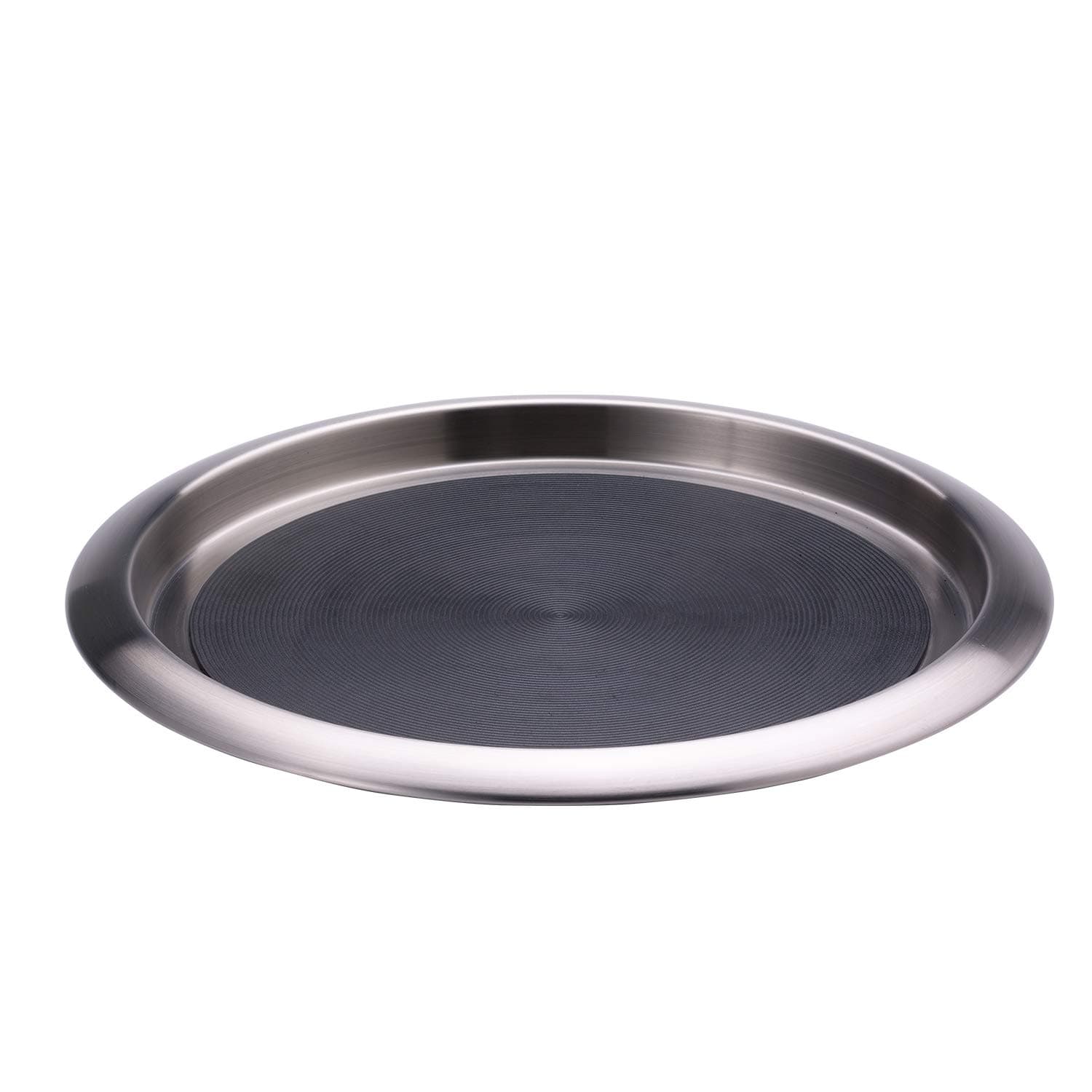 Service Ideas TR1412SR 14" Non-Slip Round Tray, Brushed Stainless/Black Insert