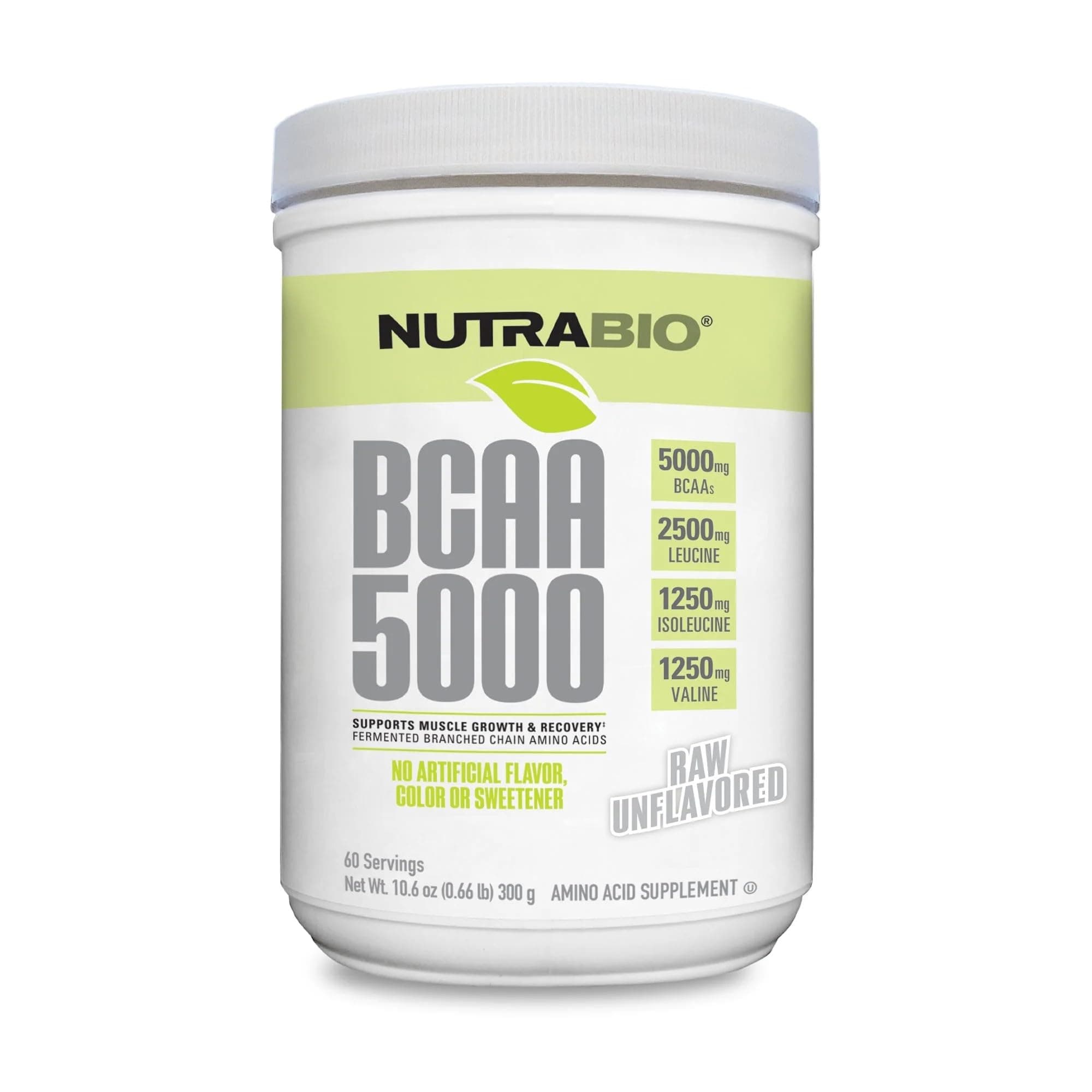 NutraBio BCAA 5000 Powder - Fermented Branched Chain Amino Acids for Muscle Growth & Recovery - Natural Flavors, Sweeteners, and Coloring, Vegan, Gluten Free - Unflavored, 60 Servings