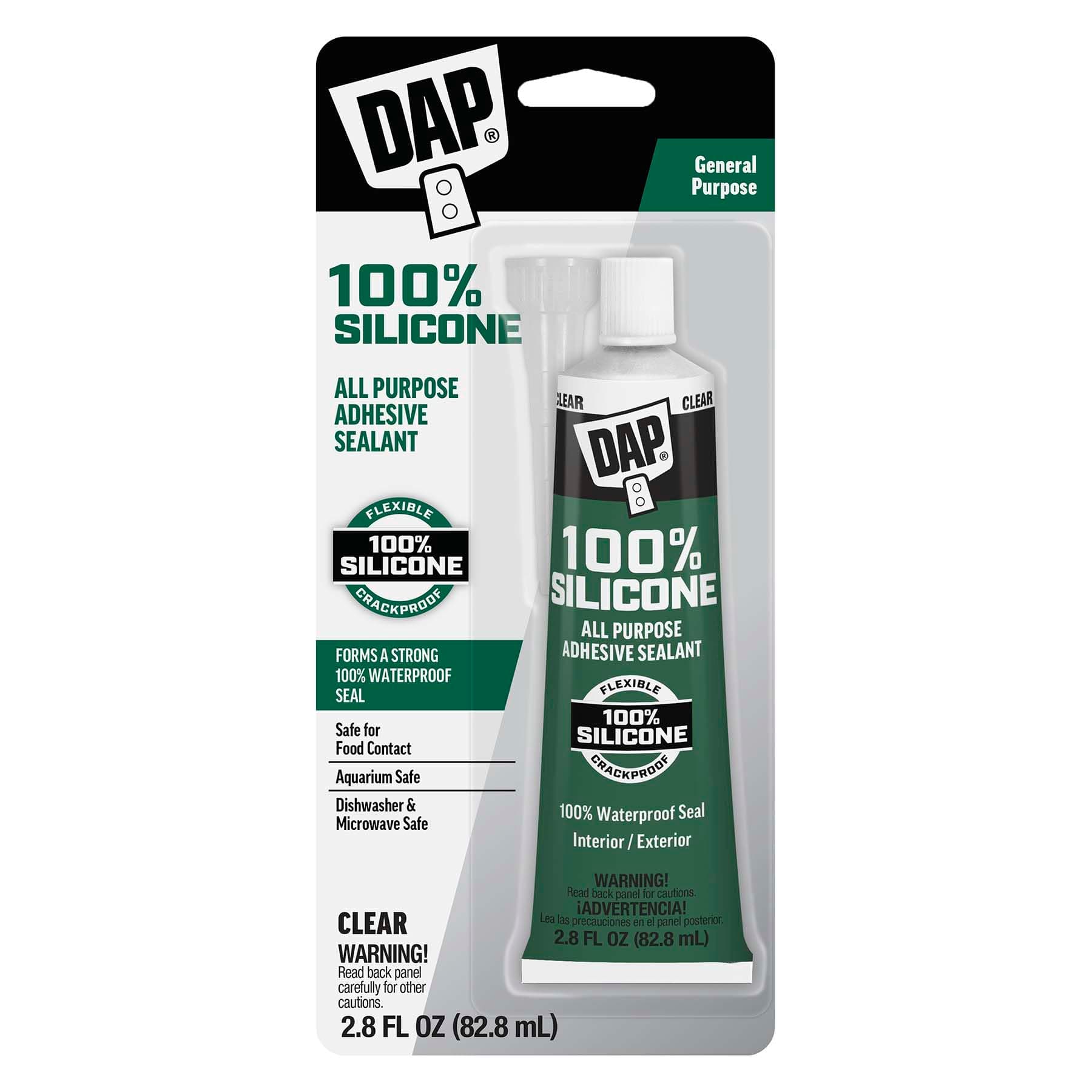 DAP All Purpose 100% Silicone Adhesive Sealant, Clear, 2.8 oz (7079800755)