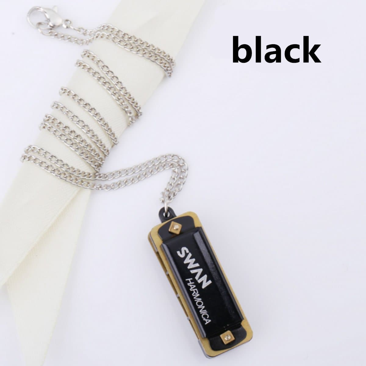New Cute Swan Mini Harmonica 4 Hole 8 Tone Necklace Blackr with Box