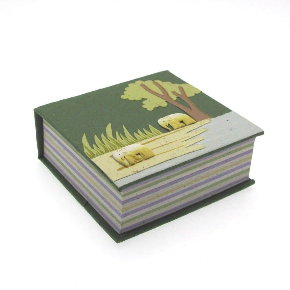 Elephant Dung Note Cube | Green | 100 Sheets of Coloured Recycled Paper | Square Memo Pad Holder | 10cm x 10cm | Genuine Elephant Poo Notecube | Fair Trade and Handmade Elephant Gifts for Men and Women