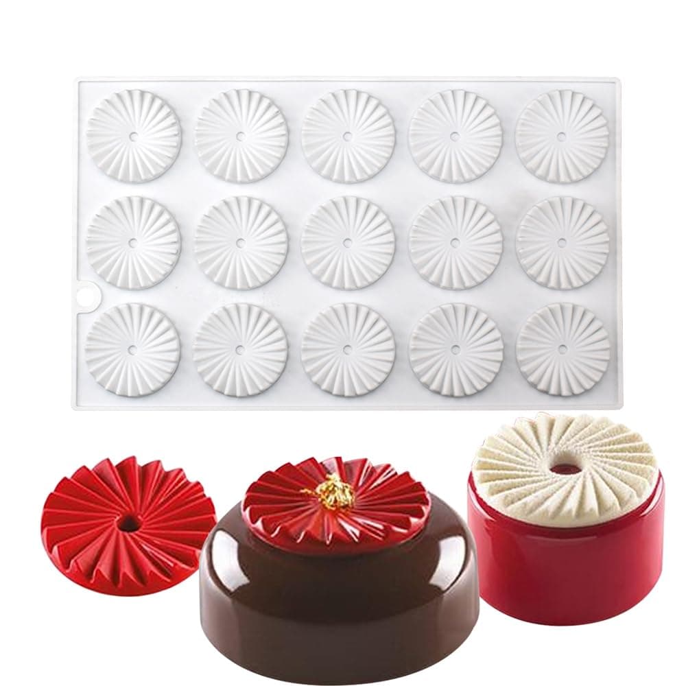 Round Silicone Mold Gear Shape Chocolate Decorating Mould DIY Cake Mousse Molds Baking Accessories Reusable Tools (Round Gear A_10.92 X6.72 X0.28 inch)
