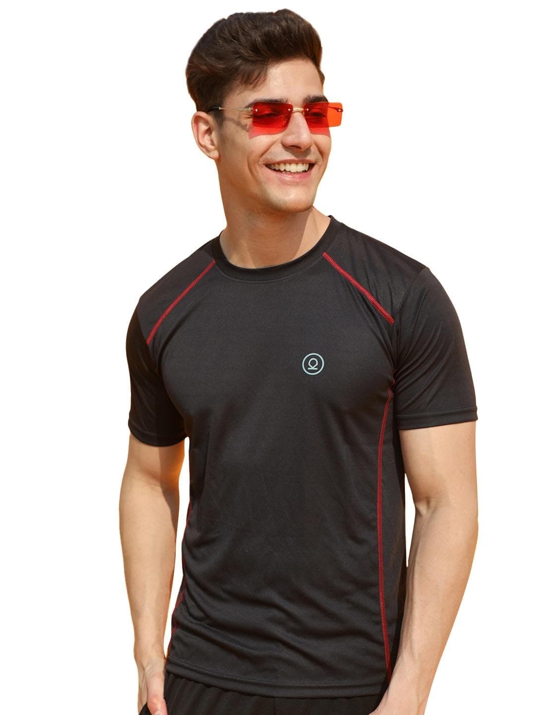 CHKOKKO Men Polyester Solid Quick Dry Sports Gym T-Shirt Breathable Moisture-Wicking Half Sleeve Round Crew Neck Regular Fit Active Wear for Running and Training