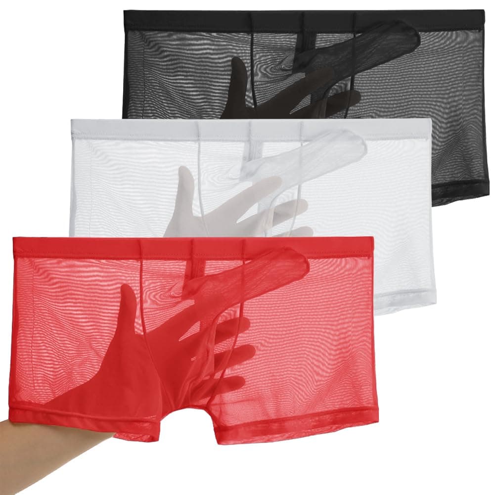 Men's See Through Mesh Trunks Underwear Seperate Elephant Nose Boxer Briefs