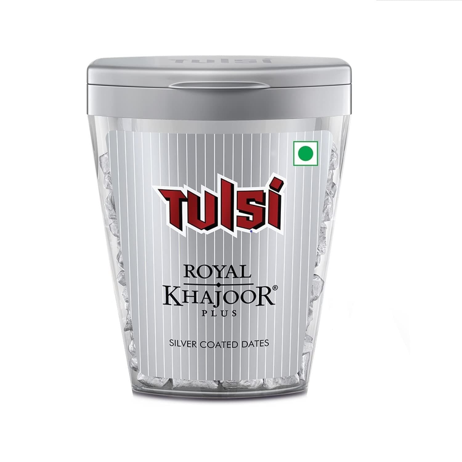 Tulsi Royal Khajoor Plus | Silver Coated Khajoor | Dates| Mint Mouthfreshner Jar | Flip Top Pack,180 Gm