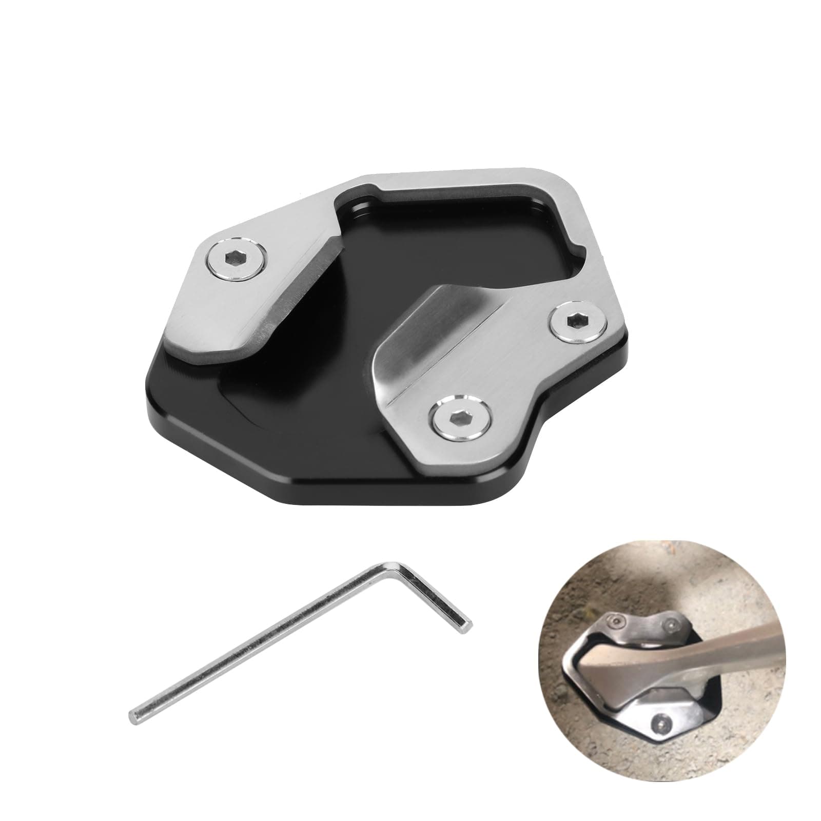 BigKing Side Stand Plate Pad, Motorcycle Kickstand Extension Pad, CNC Aluminum Side Stand, Motorcycle Foot Side Stand Support Enlarger Pad Fit for Tiger 800 2013-2017, Black