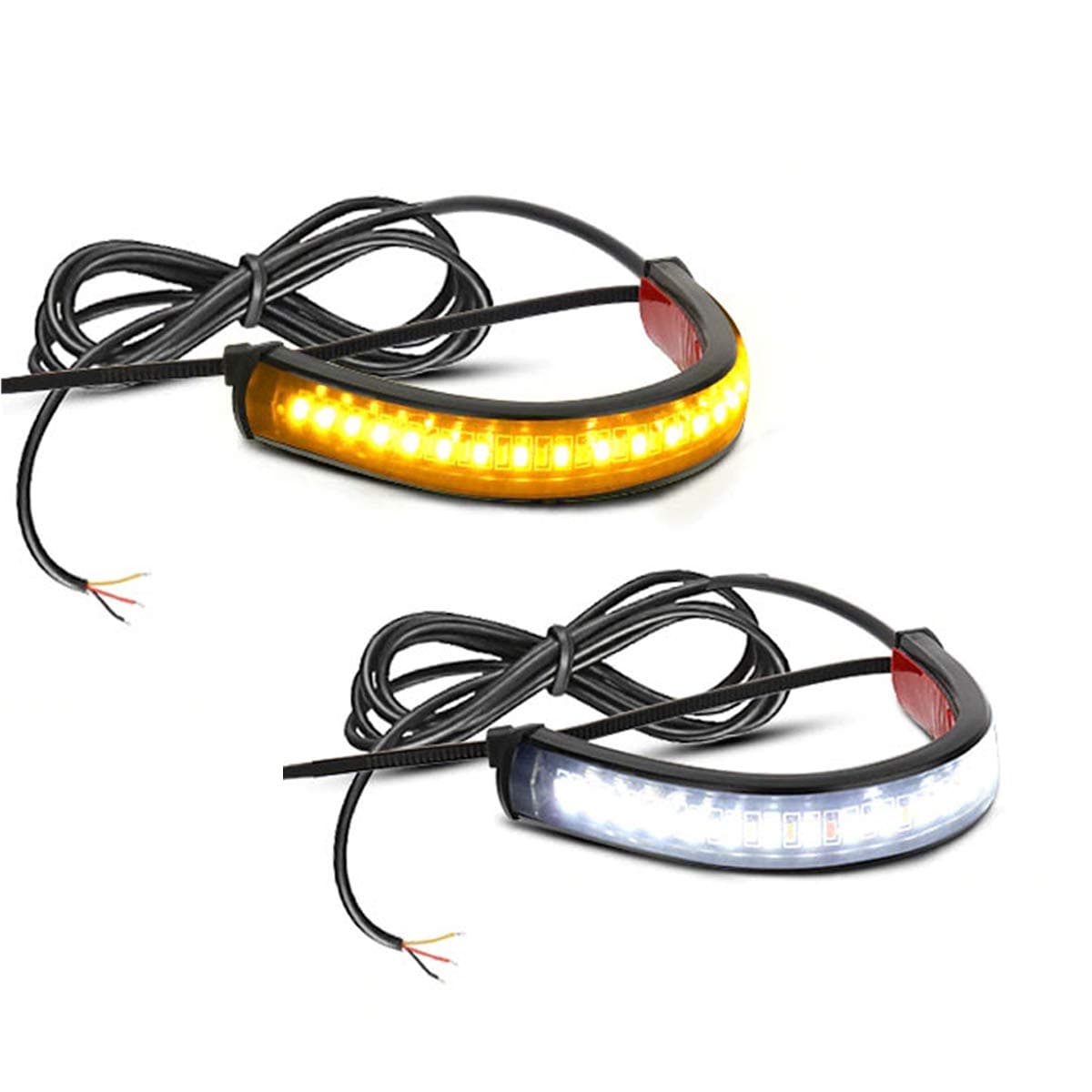 2PC Flexible Switchback Dual-Color White & Amber Motorcycle LED Fork Turn Signal Blinkers DRL Daytime Running Light Waterproof Adjustable Stips Bars kit Universal Fit Motorbike (39mm-70mm)