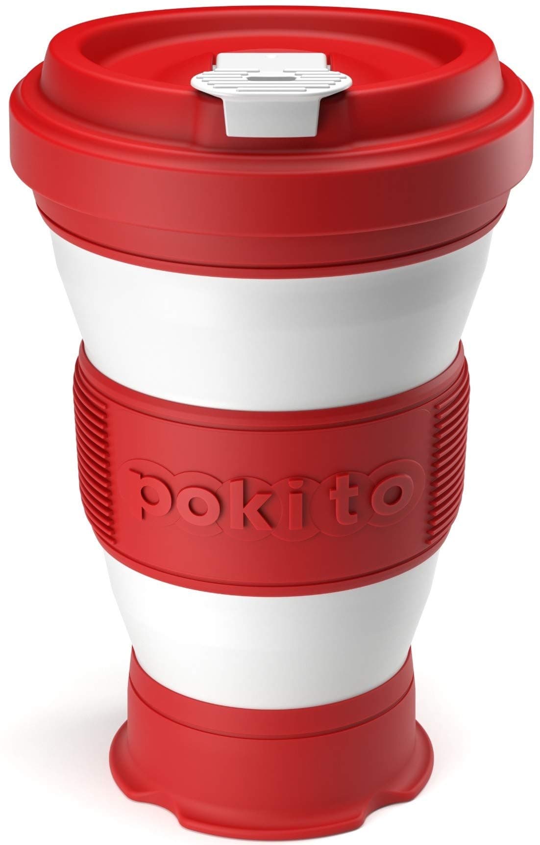 pokito Pop Up/Collapsible/Reusable/Eco-Friendly/Folding 3-Sizes-in-1 Travel Cup/Mug with Leak-Proof Lid for Hot and Cold Drinks (Fits in Pocket or Bag; Great Gift for Coffee or Tea Lovers), Cherry
