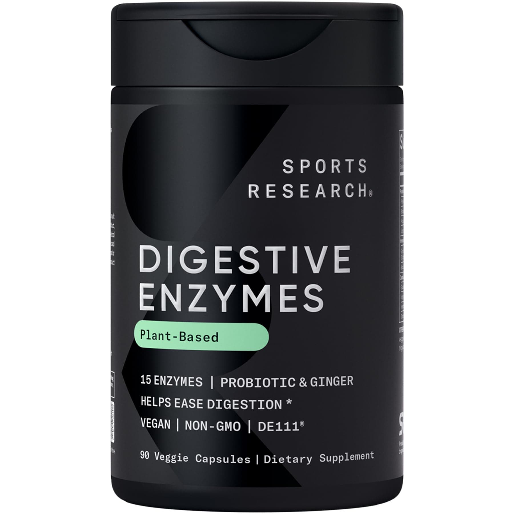 Sports Research Plant‑Based Digestive Enzymes 90 Veggie Capsules | Enzyme Blend with Probiotics & Ginger | Non‑GMO, Vegan & Gluten‑Free Supplement