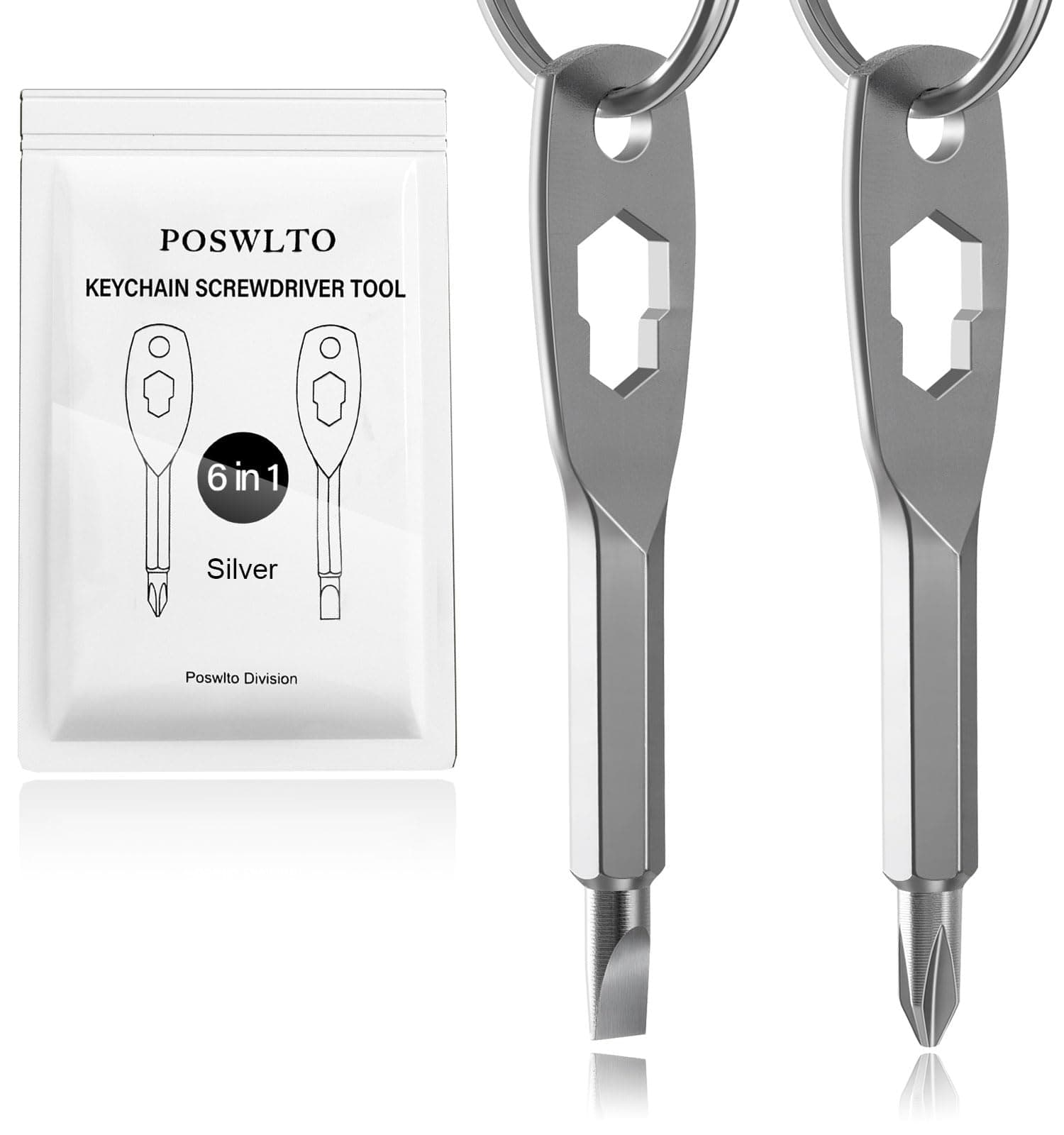 Portable Screwdriver Keychain Screwdrivers, Mini Portable Keychain Tool Screwdriver, Flathead and Phillips Key Screwdriver Kit (Flat head silver)