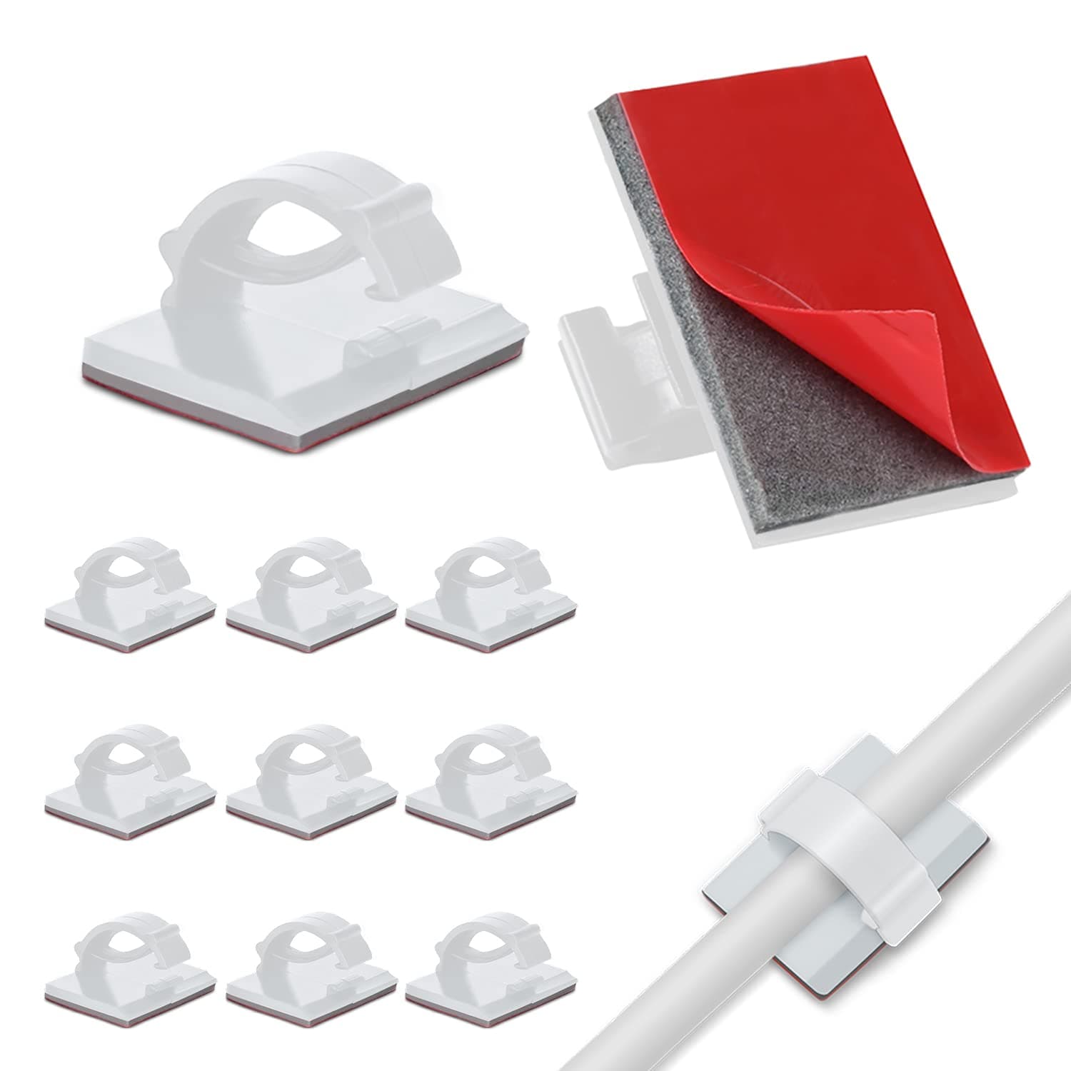 Cable Clips 100 Pieces Self Adhesive Wire Organizer Cord Management Durable Strong Mini Hooks Holder for Light, Car, Office and Home(White)