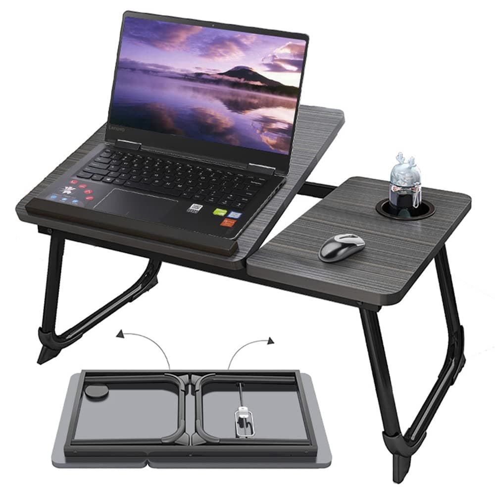 Foldable Laptop Desk, Portable Laptop Bed Tray Table Adjustable Height Tilt Lap Desk Stand Non-slip Tablet with Cup Holder Lapdesk Work Reading Study Eating Computer Table Deskfolding for Sofa Couch