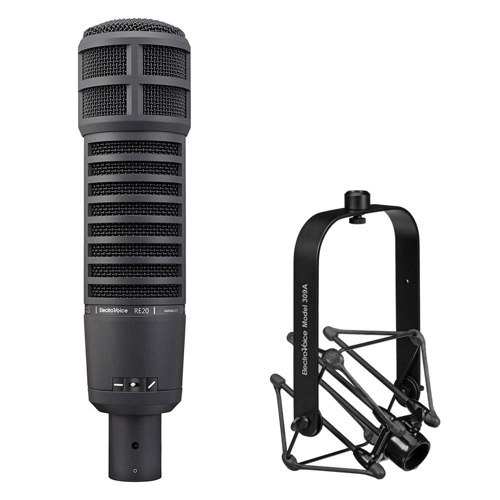 Electro-Voice RE20 Broadcast Announcer Microphone (Black) Bundle 309A Mic Shockmount