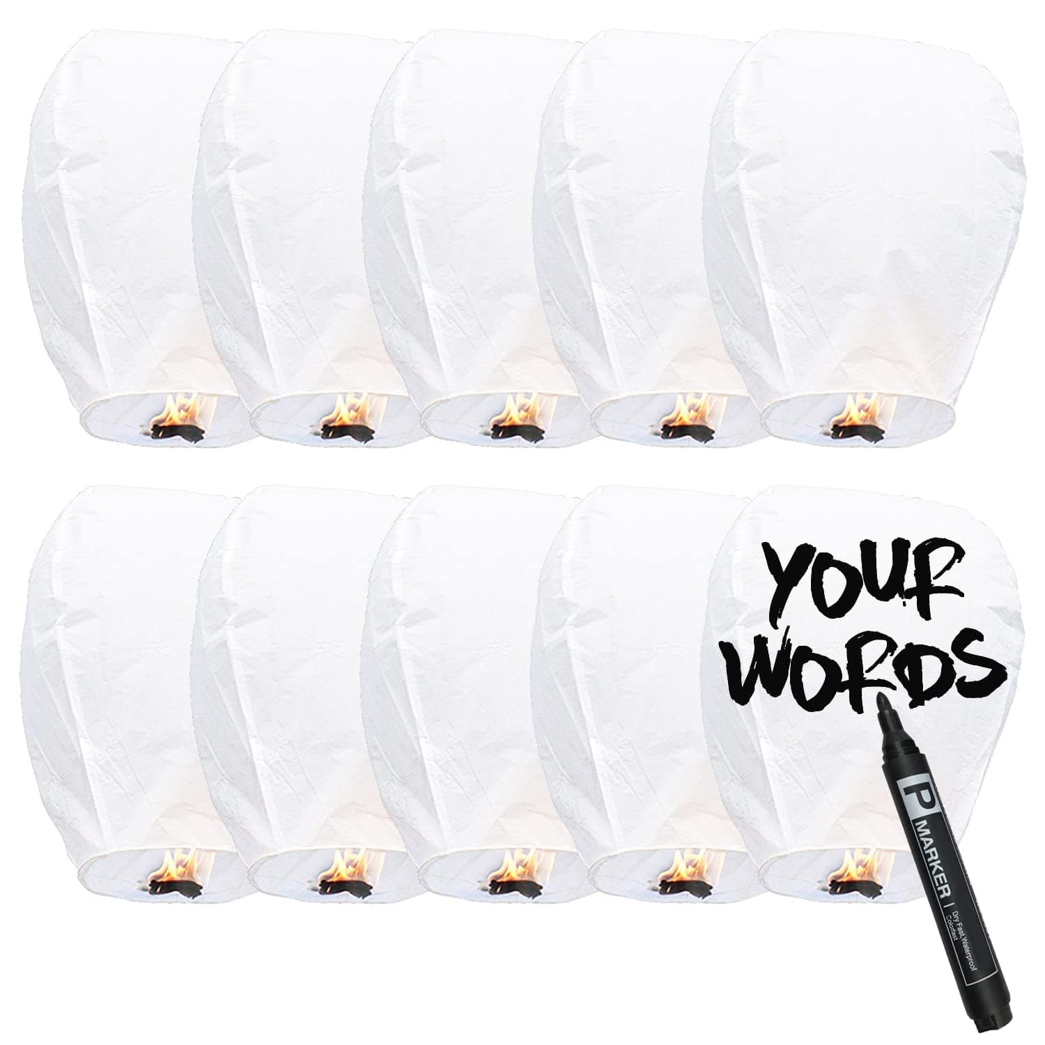 10 Pack Chinese Lanterns to Release in Sky Memorial, Durable Fire Resistant Paper and ECO Friendly Material, Flying Lantern for Party Supplies, Wedding, Birthday, Halloween, Christmas, Festivals,White