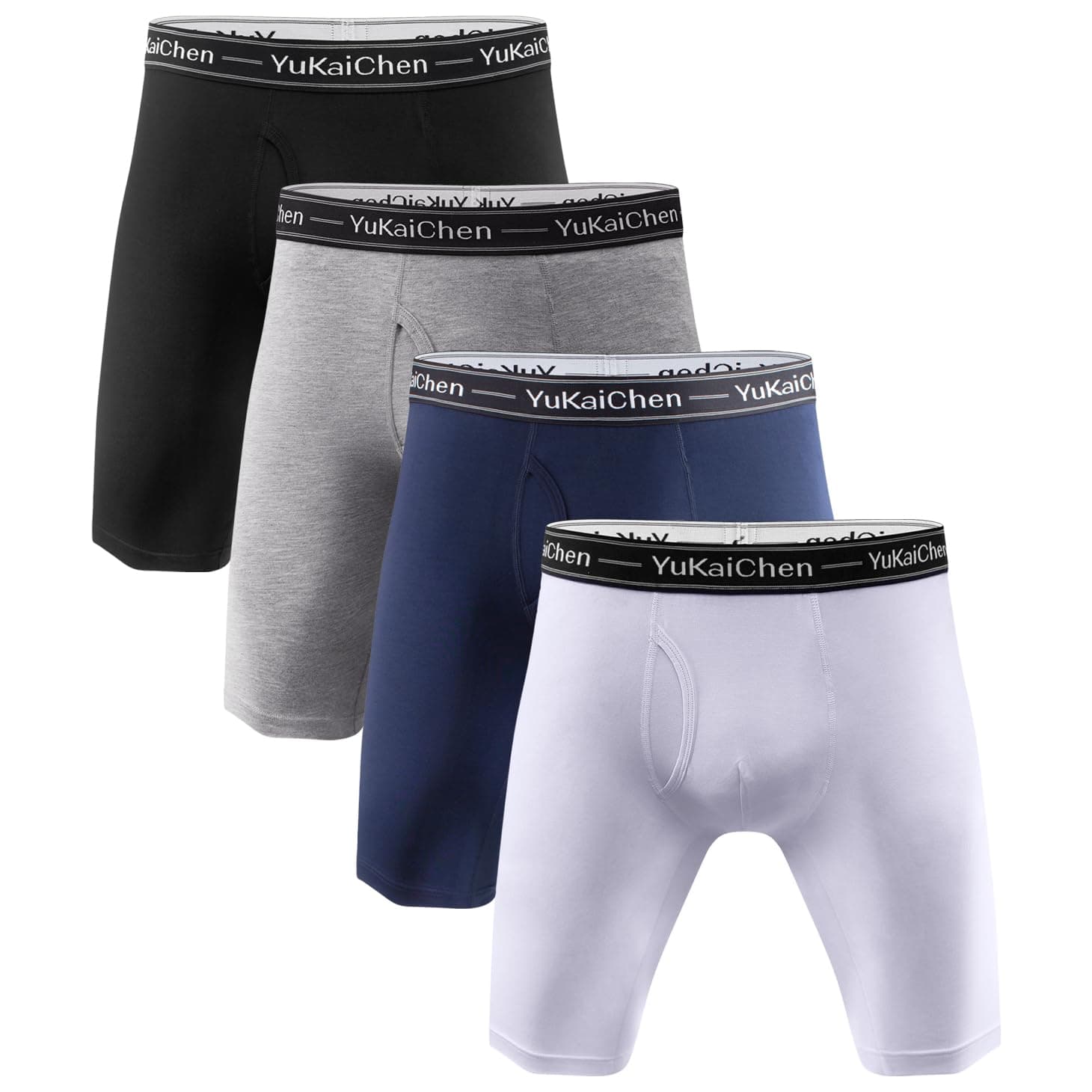 Men's Soft Bamboo Fiber Underwear Long Boxer Briefs Function Fly