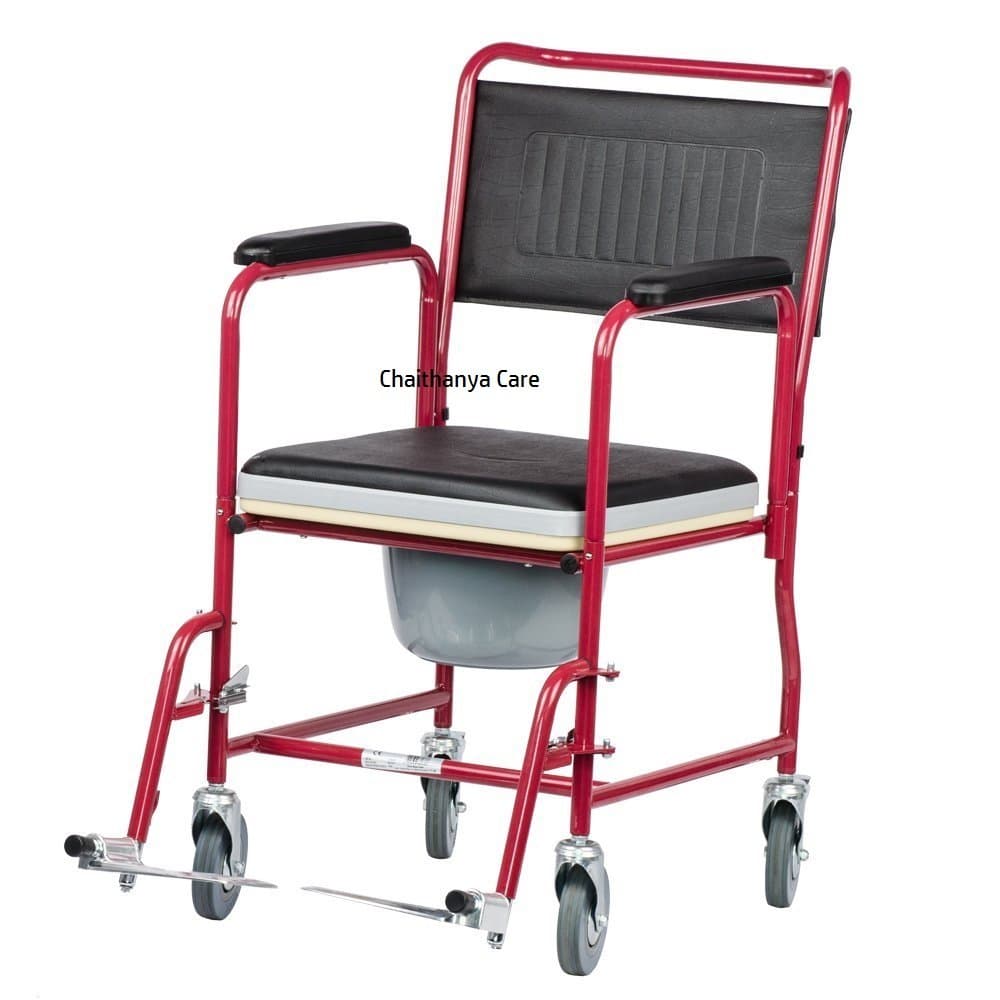 FS Imported Steel Commode/Shower Wheel Chair - Detachable Armrest