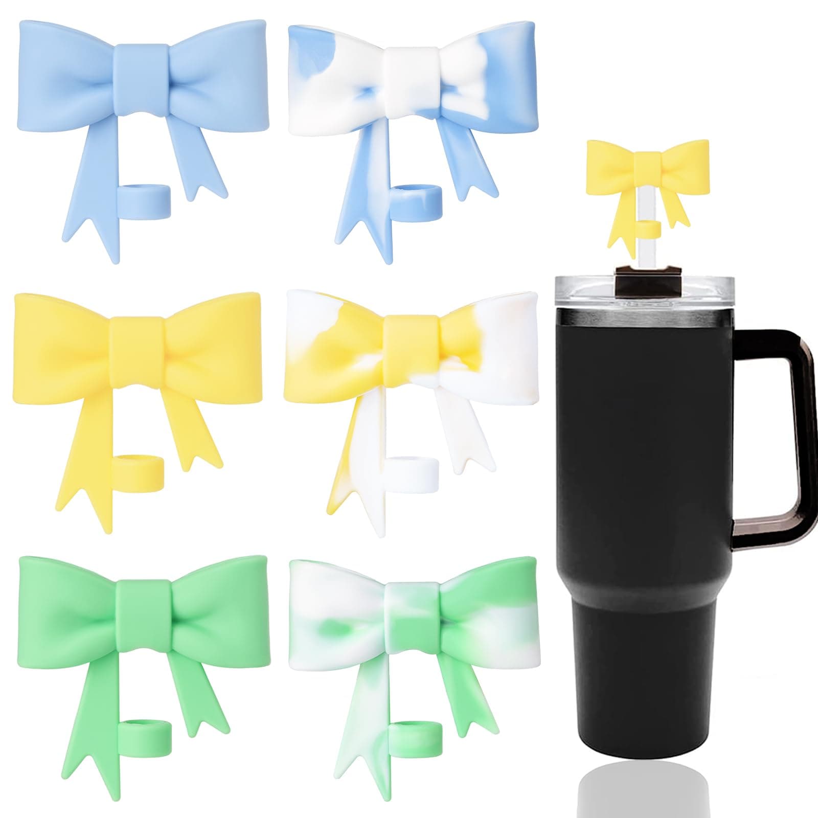 6 Pcs Classic Cute Bow Straw Covers Cap Toppers Compatible with Stanley 30&40 oz Tumbler Cups,Reusable Silicone Straws Lids Protectors for 0.4 in/10mm Stanleys Cup Accessories