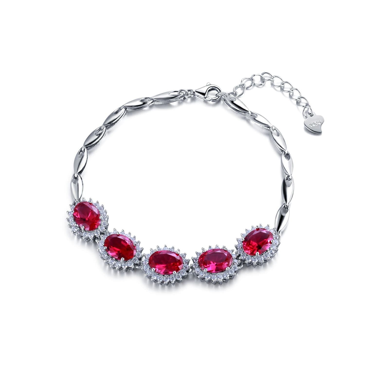 Women 925 Sterling Silver Bracelet Adjustable Ruby Cubic Zirconia Chain Bracelet for Ladies Girls