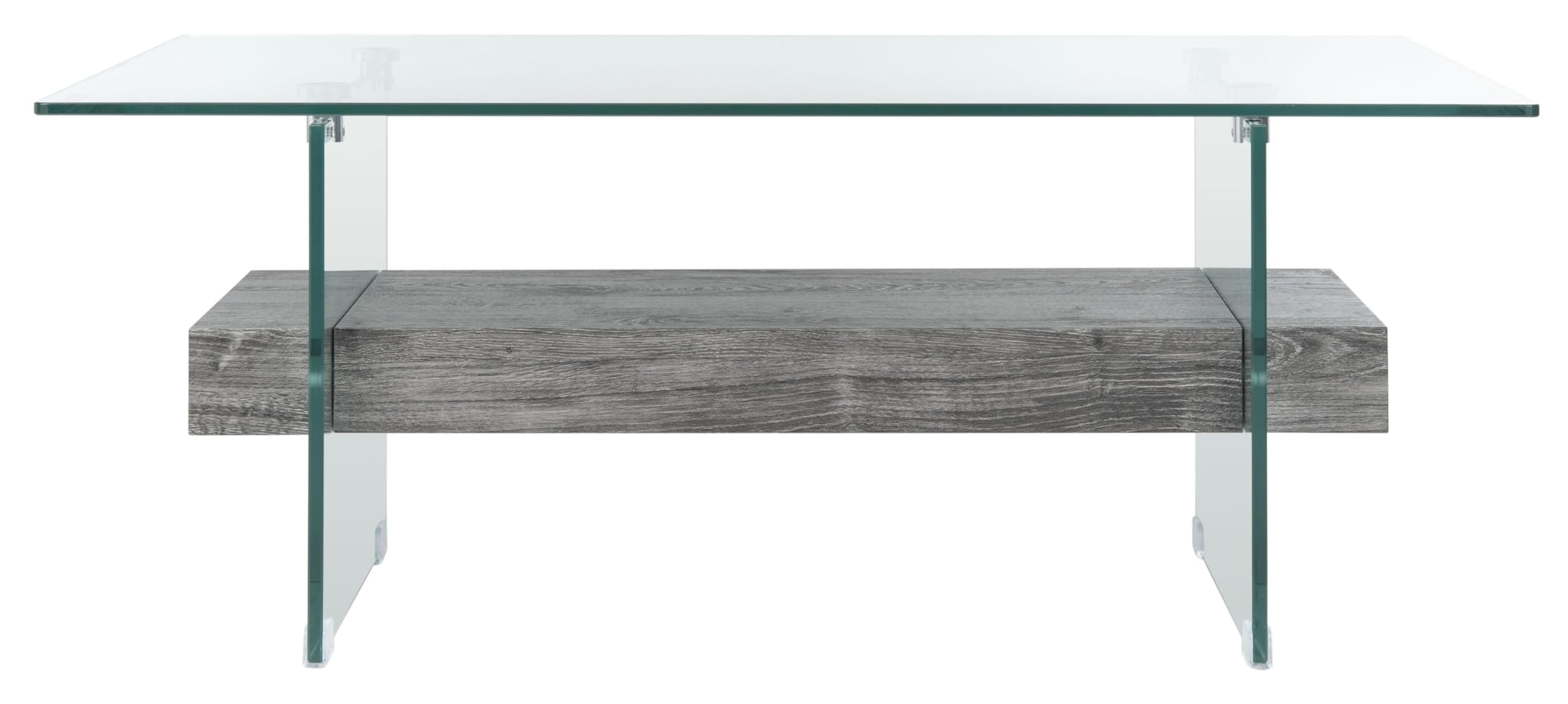 SAFAVIEH Home Collection – Kayley Rectangular Modern Glass Coffee Table with Black Oak Shelf, Clean-Lined Accent Table for Living Room (COF7004B)
