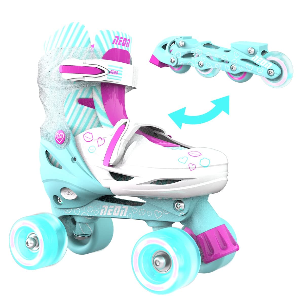 Yvolution Neon Combo Skates for Kids – 2-in-1 Adjustable Quad & Inline Skates with Light-Up Wheels | Beginner-Friendly, No Tools Needed (12-2 or 3-6 US)