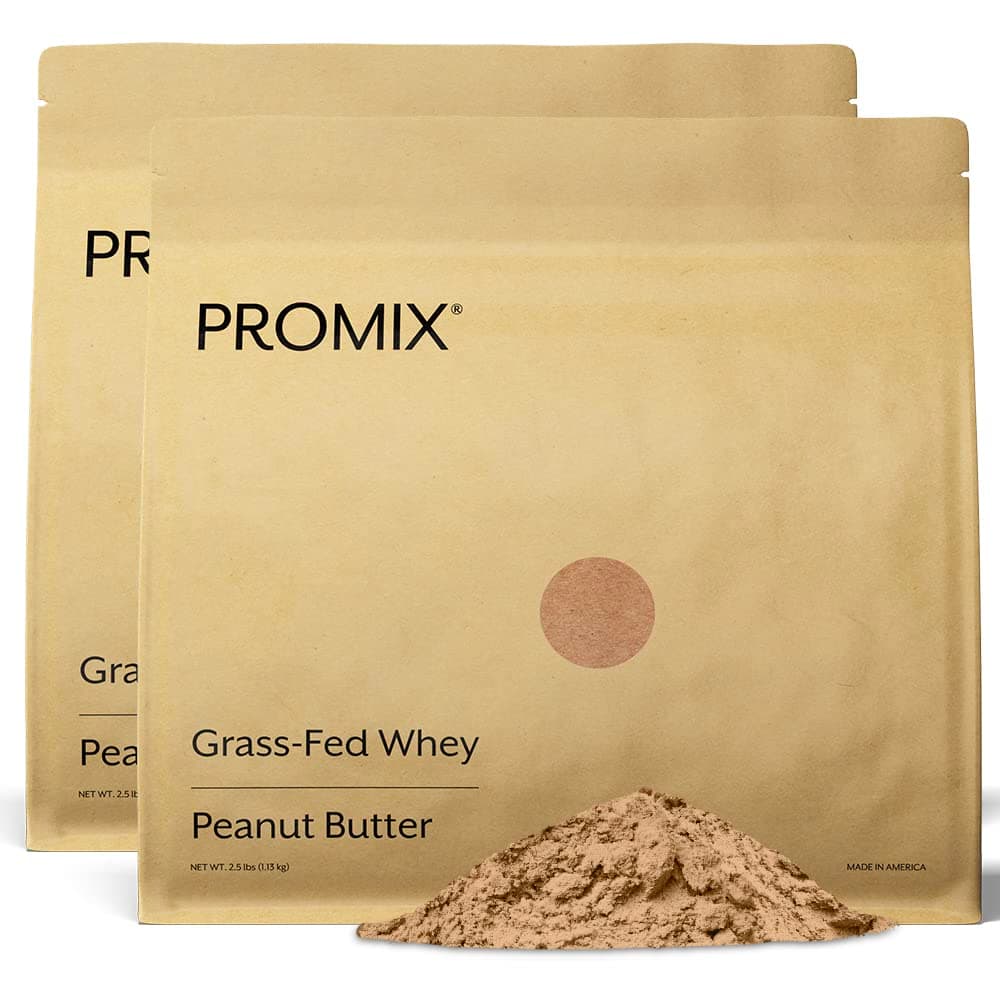 ProMix Nutrition Whey Protein Powder, Peanut Butter - Grass-Fed & 100% All Natural - Post Workout Fitness & Nutrition Shakes, Smoothies, Baking & Cooking Recipes - 5 Pound (Pack of 2)