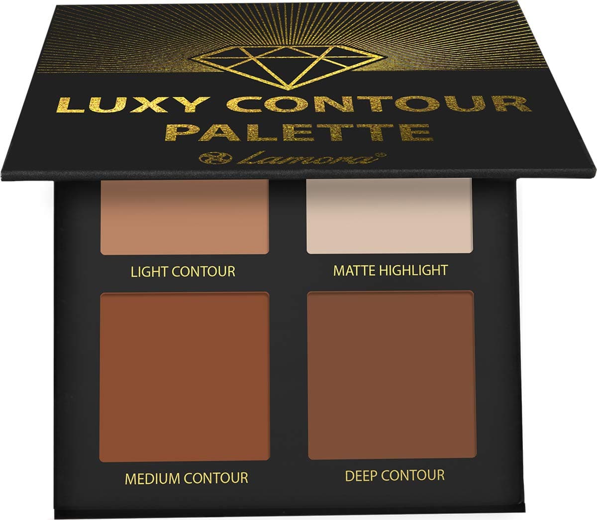 Lamora Contour Palette Makeup Powder Kit - With Mirror For Light To Medium Dark Skin - 4 Highly Pigmented Matte Colours For Contouring And Highlighting - Vegan, Cruelty Free And Hypoallergenic
