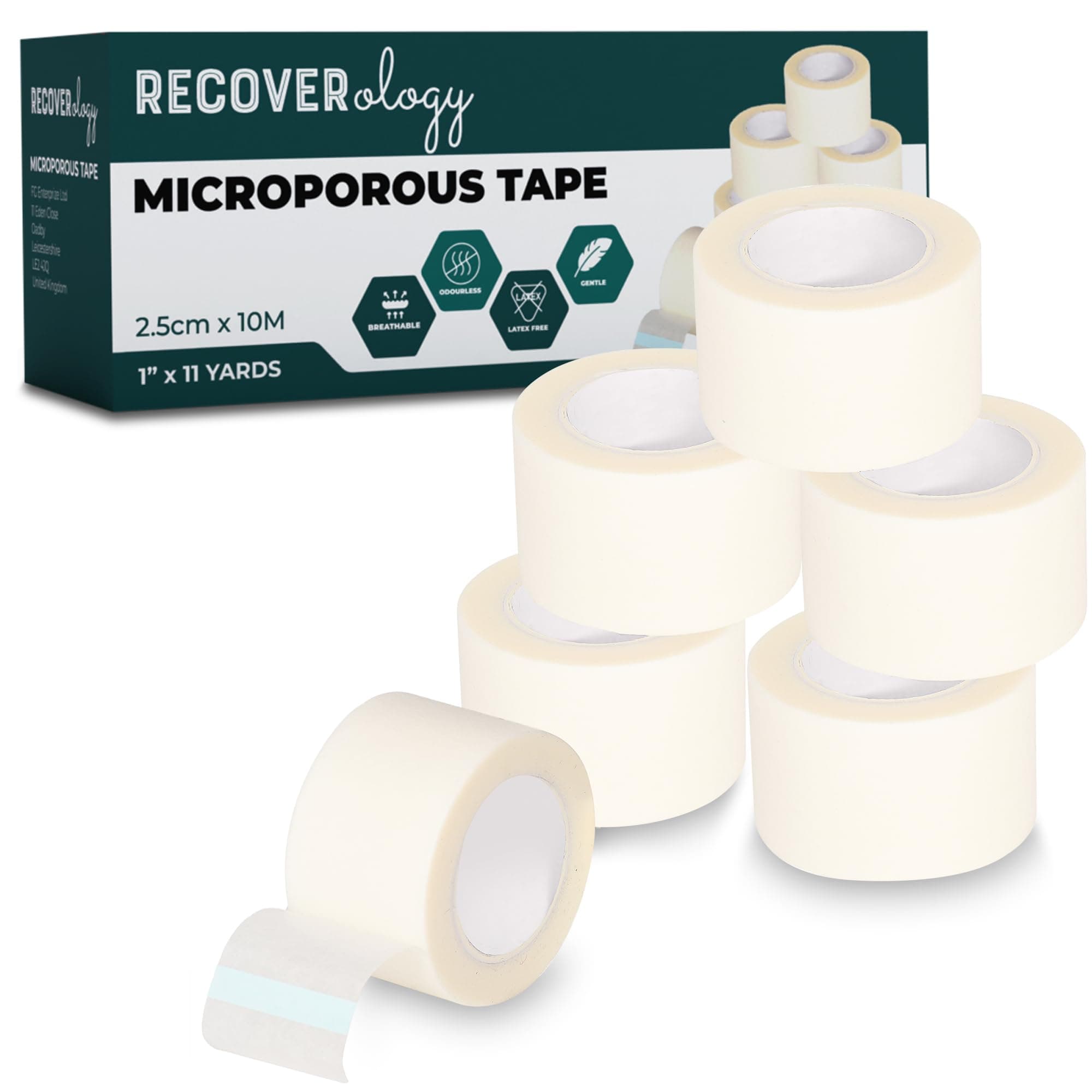 Microporous Surgical Tape 2.5cm x 10m - 6 Rolls Micropore Surgical Tape - Medical Tape for Skin, Dressings and Face - First Aid Tape Suitable for Sensitive Skin (2.5cm 6 Rolls)