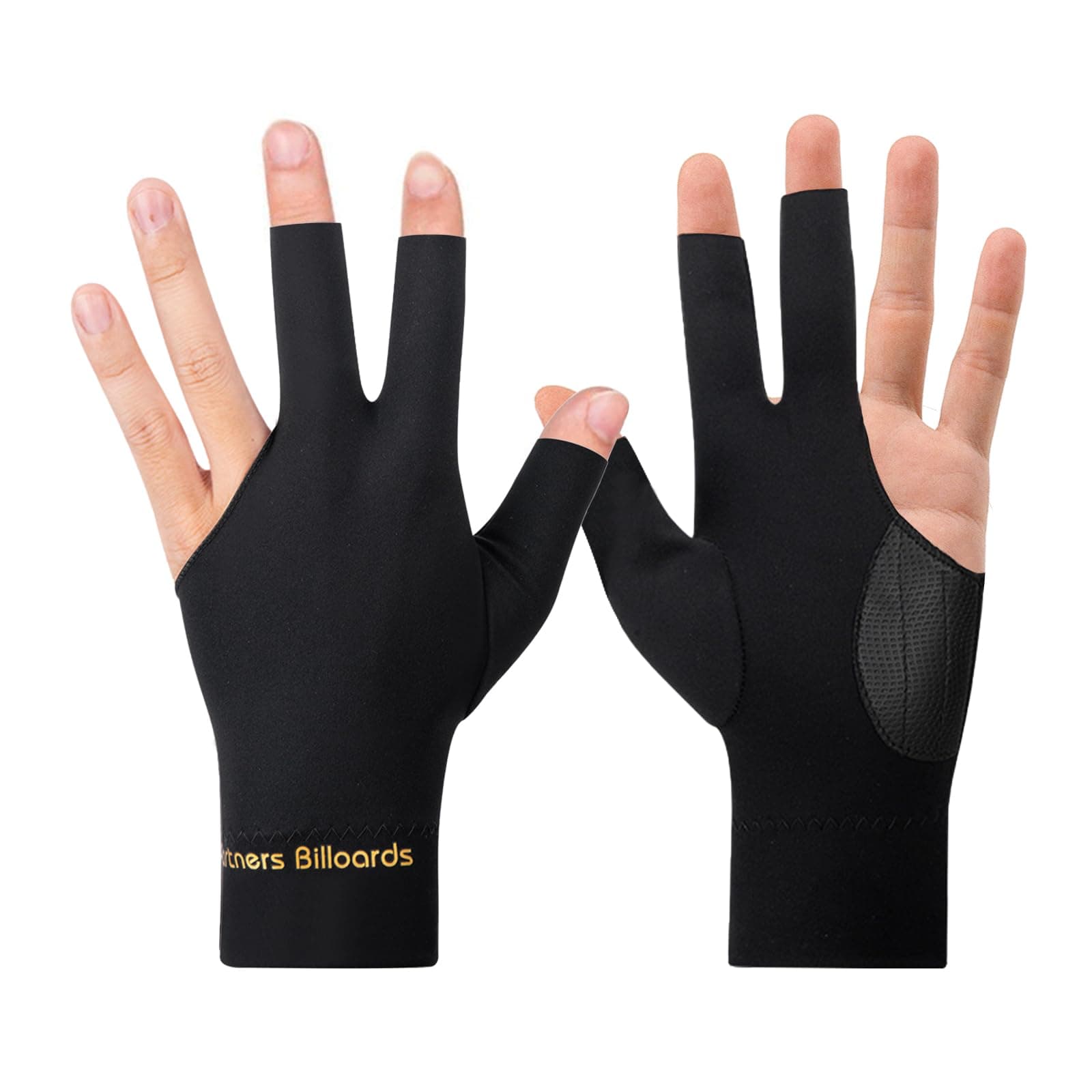 Generic 2PCS Anti Slip Pool Gloves Quick Dry Breathable Snooker Glove for Left Hand Billiards Enthusiasts, Adults Unisex Black 3-Finger Cue Sports Glove