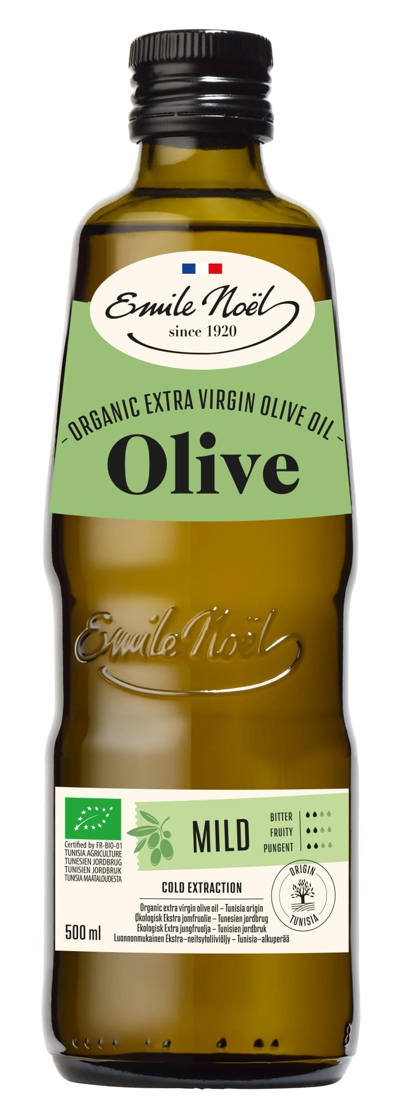 EMILE NOEL - Organic Mild Extra Virgin Olive Oil, Fine Light & Mild Flavour, Cold Extracted, Everyday Cooking including Mediterranean Seasonings, Naturally Rich in Omega 9, 500ml Bottle