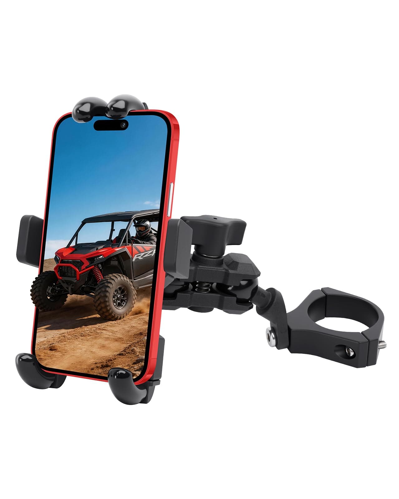 UTV Phone Mount Heavy Duty, Aluminum SXS Phone Holder 360° Adjustable for 1.75"-2" UTV Round Bar, Fit RZR Ranger Maverick x3 Talon Pioneer Mule for 4 to 7.2 Inch Cell Phone