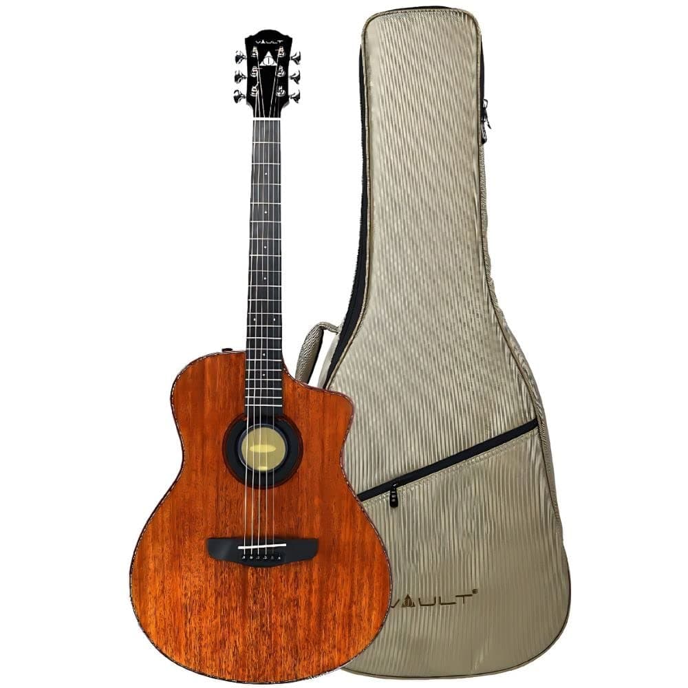 Vault Performer Pro All Solid Mahogany Premium Electro Acoustic Guitar With Gig-Bag - Natural