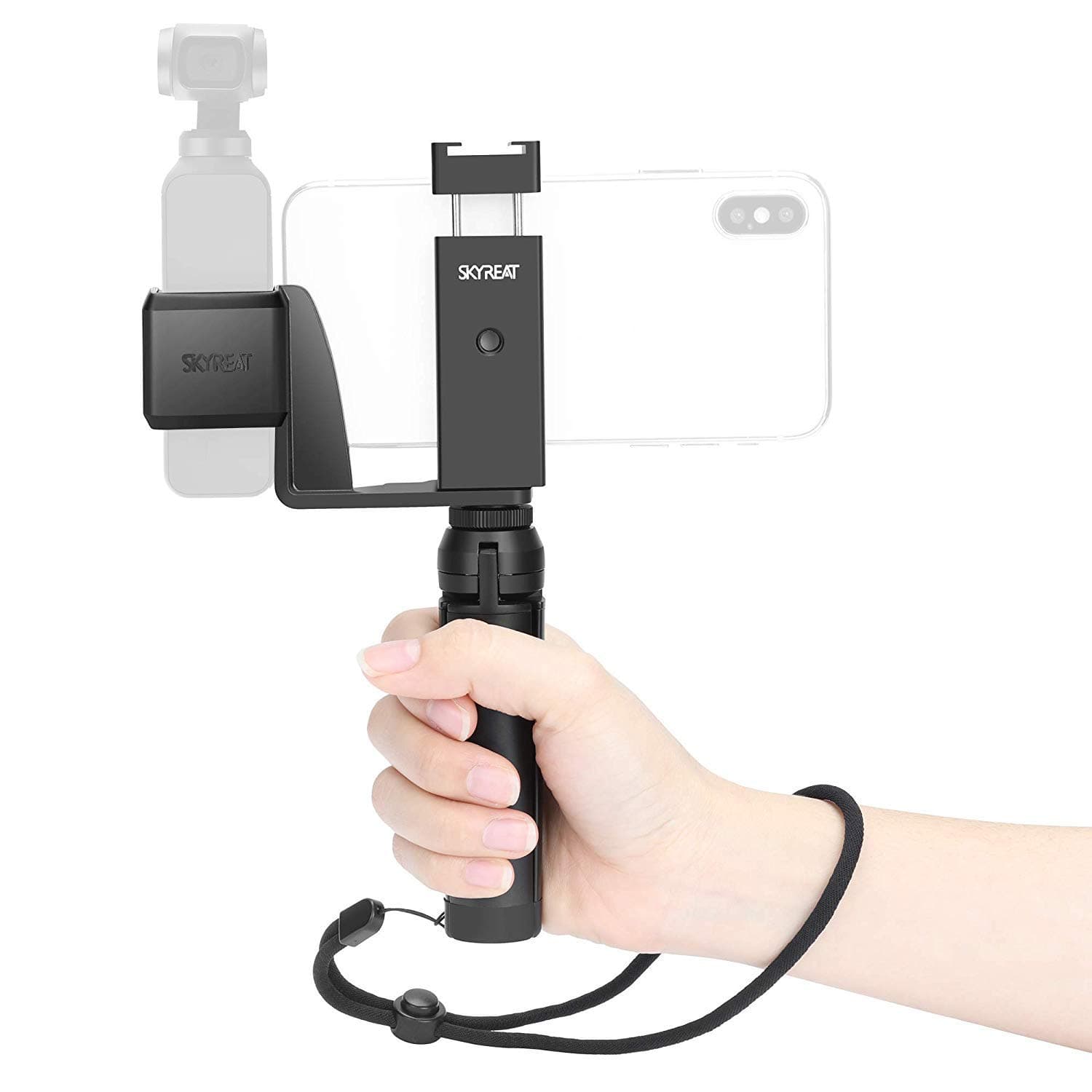 SKYREAT Handheld Phone Holder Bracket Tripod Mount,w Cold Shoe 1/4”Thread Support External Microphone & LED Light for DJI Osmo Pocket Accessories