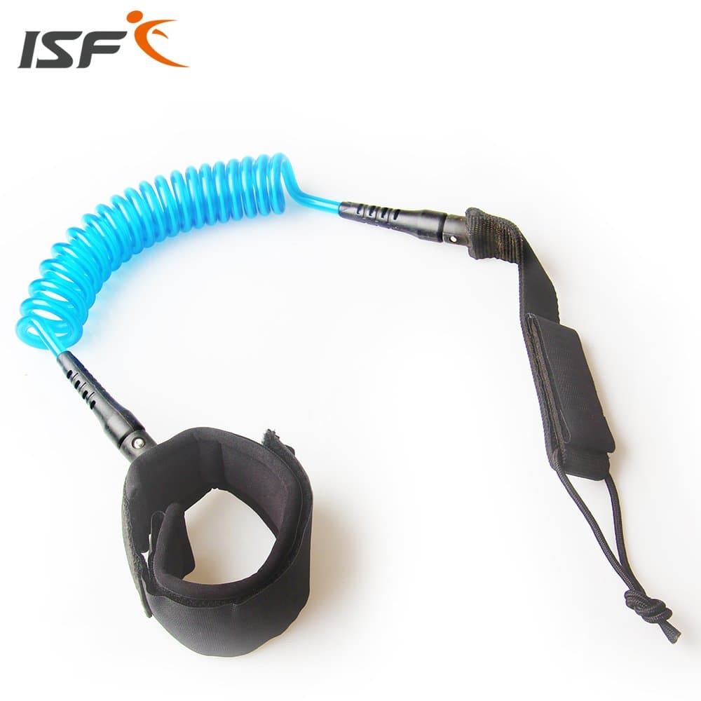 ISF Durable PU Paddle Board Leash Quality Coil Surf Leg Strap Blue Rope for Sale