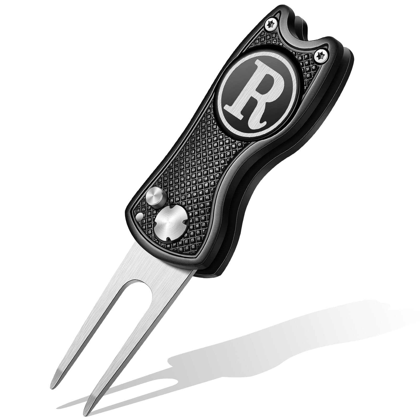 SonwyoungGolf Divot Repair Tool with Letter Monogrammed Initial Golf Ball Marker Foldable Metal Tool with Magnetic Putt Alignment Sturdy Golf Accessories Christmas Golfers Gifts for Men