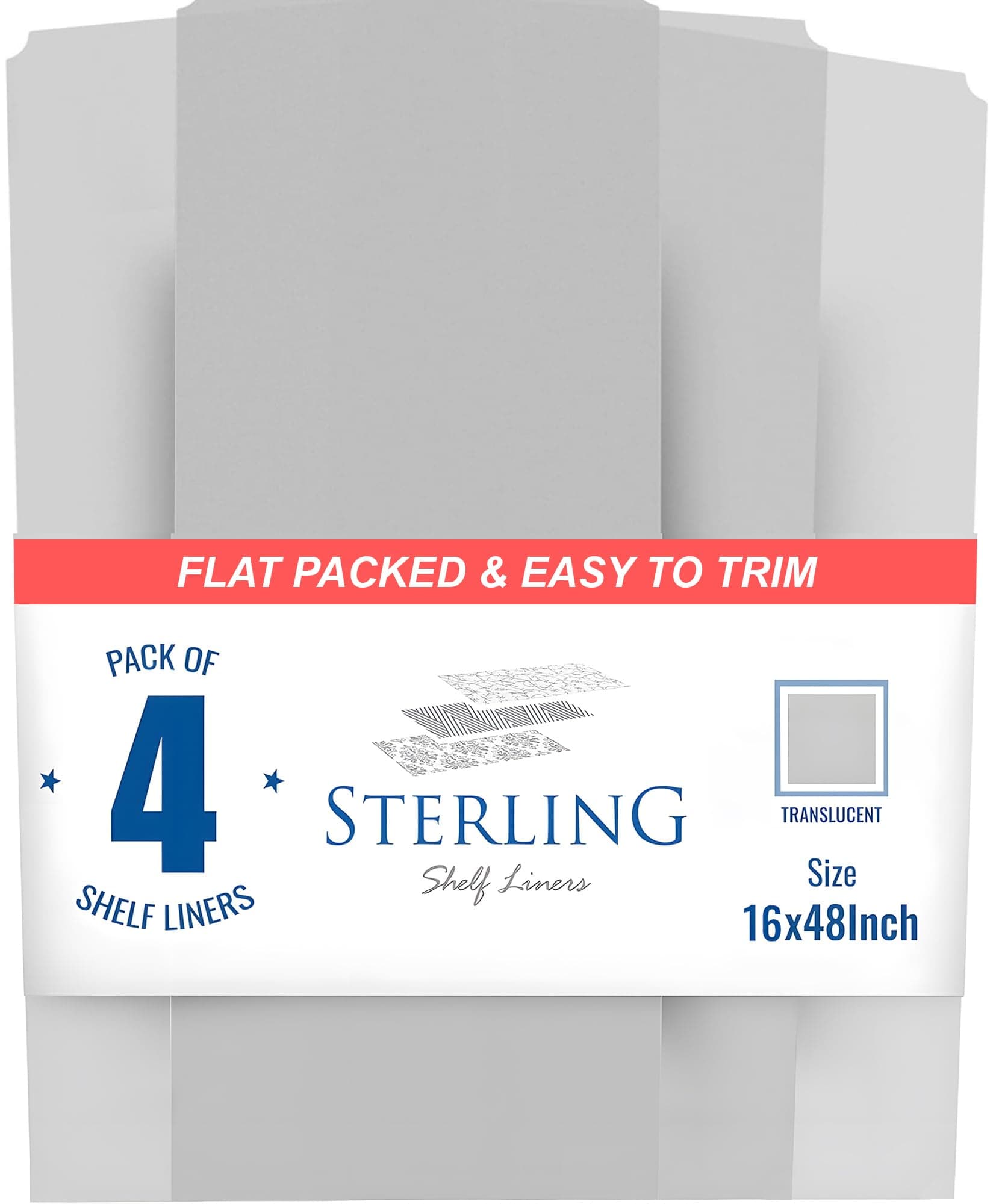Sterling Shelf Liners - 16" x 48" Flat Packed - Set of 4 - Clear - Wire Shelf Liners for Closets, Pantry - Plastic Closet Liner for Shelves - Wire Rack Cover