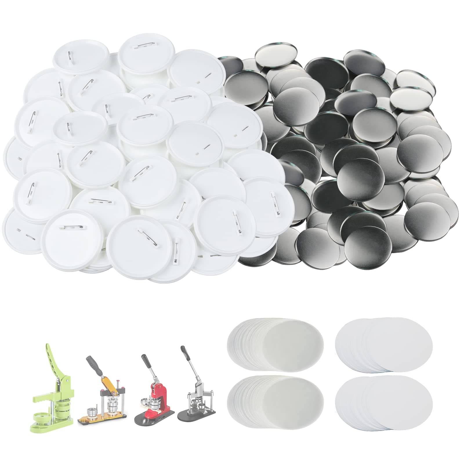 100 Sets 75mm/3 inch Button Supplies Button Parts for Buttons Maker Machine 75mm, Round Badge Blank Buttons Pins, Includes Plastic Pin Back Cover, Metal Cover, Clear Film&Blank Paper