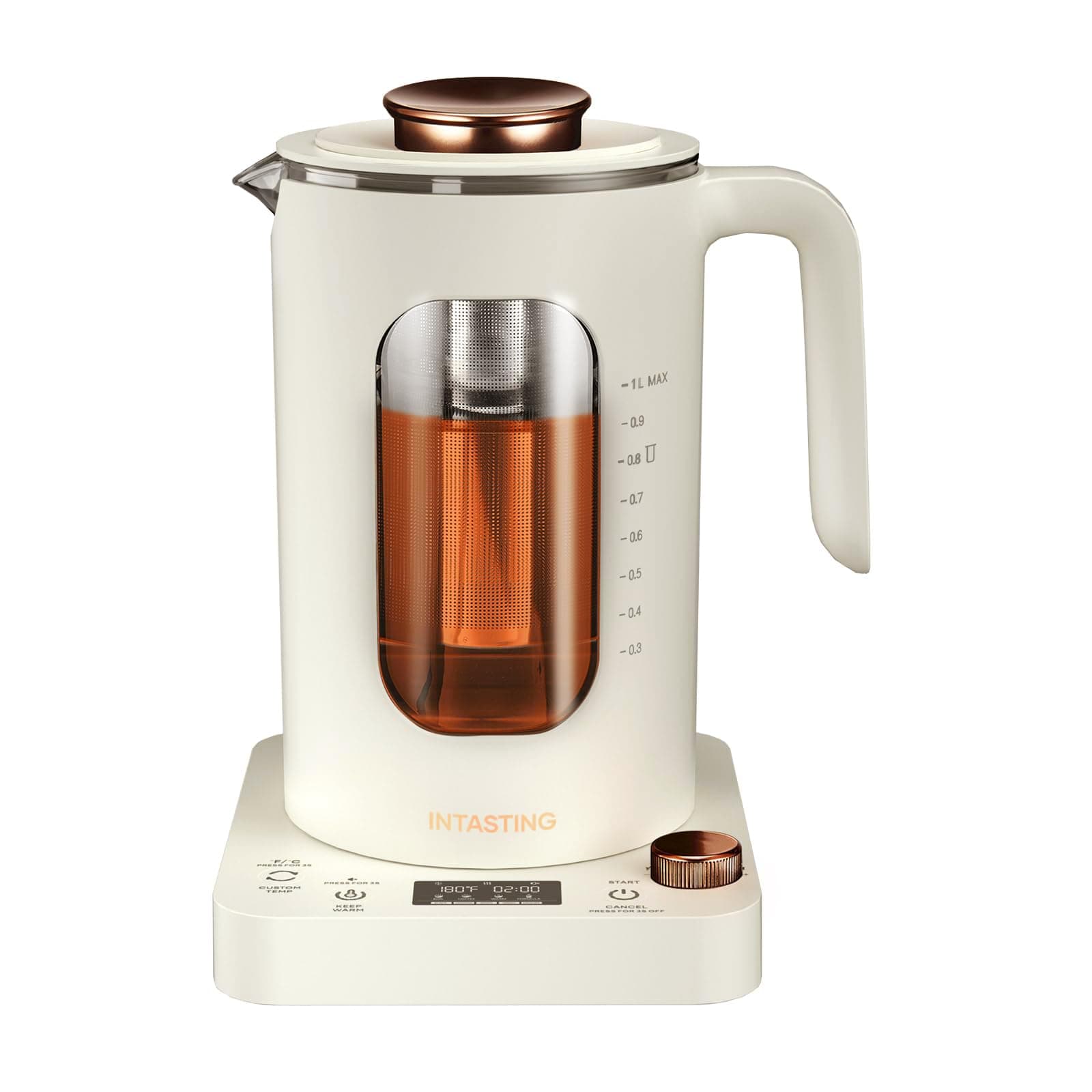 Glass Electric Kettle with Tea Infuser and Precise Knob Temperature Control 1200W Fast Heating BPA Free Easy Clean Tea Coffee Kettle (White)