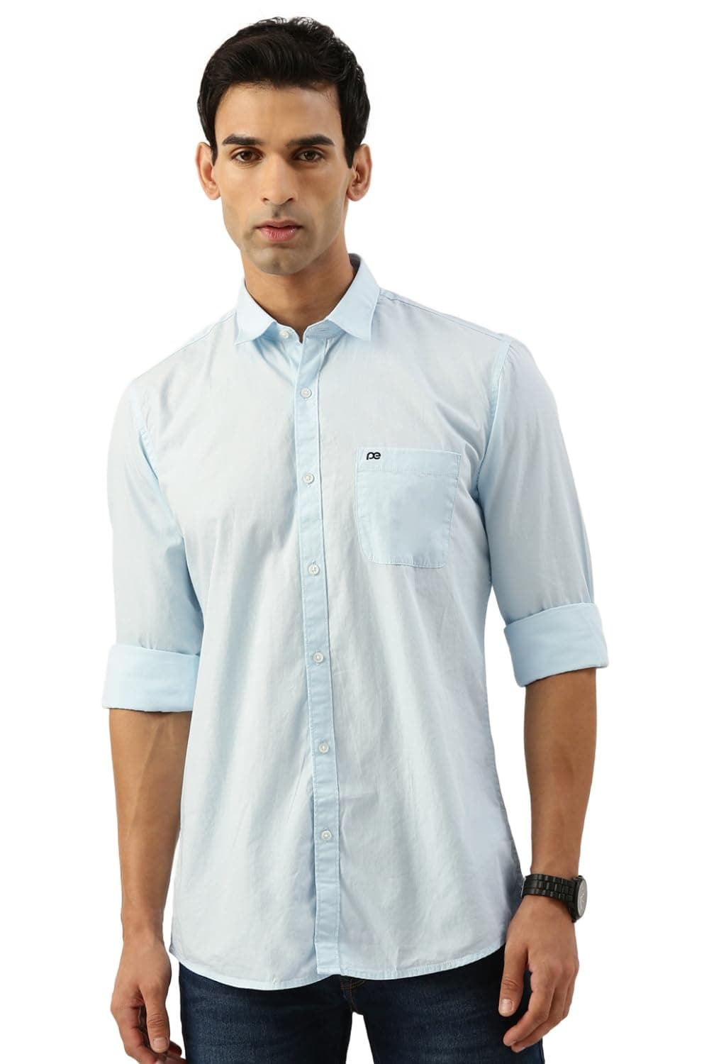 Peter England Men's Slim Fit Full Sleeve Cotton Solid Casual Shirt with Pocket