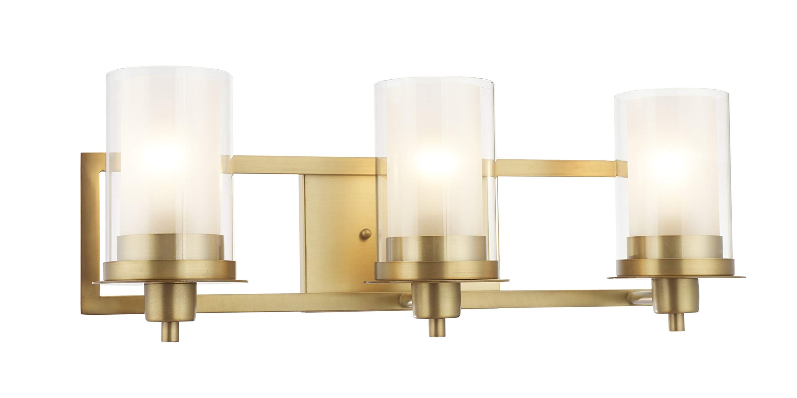 Designers Impressions Juno Brushed Brass 3 Light Wall Sconce/Bathroom Fixture with Clear and Frosted Glass: 73487