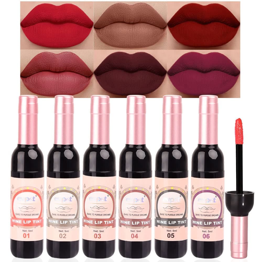evpct 6Pcs Wine Bottle Lip Tint Stain Liquid Lipstick Set