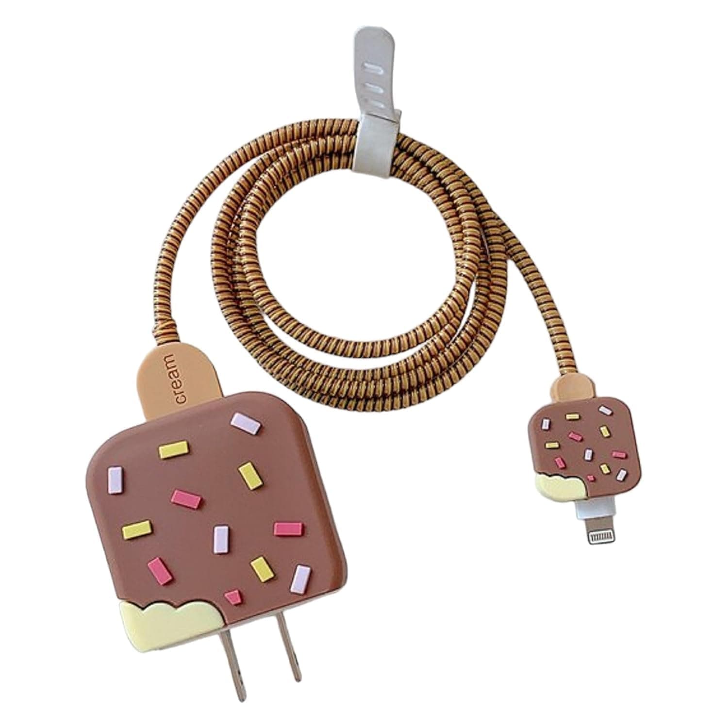 Soomio for Samsung Galaxy 25W USB Type-C Fast Charger Silicone Case Cover with Cartoon Character, 360 Degree Complete Protection (Ice Cream Choclate)