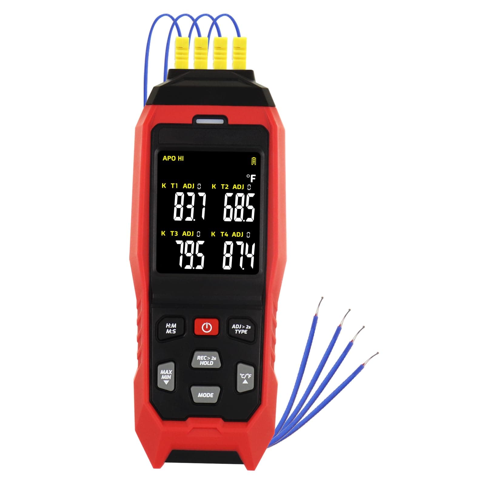 K/J Type Thermometer Data Logger Professional Thermocouple Thermometer with 5000 Groups Temperature Recording, -328~2501℉ Measurement Audible & Visible Alarm, ADJ Compensation Function